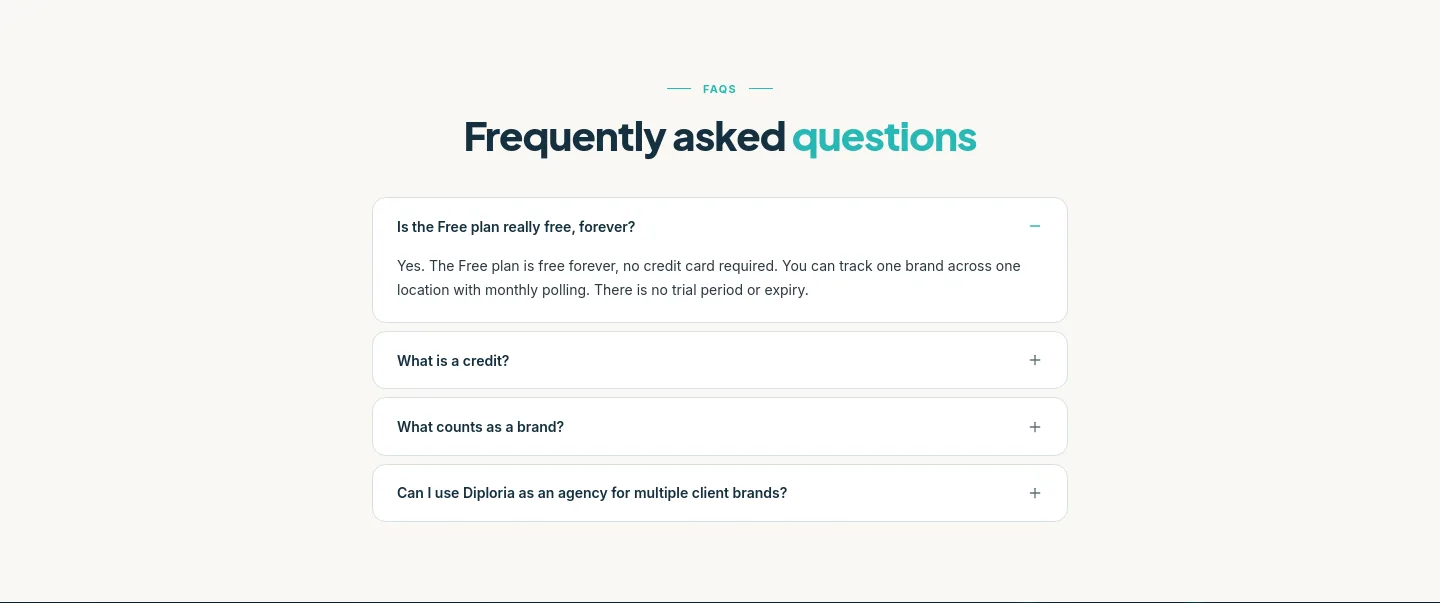 diploria.ai FAQ section