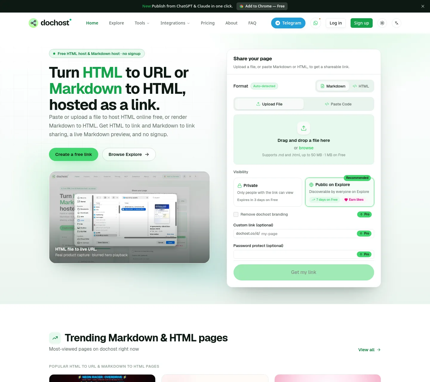 dochost.io — a measured funnel