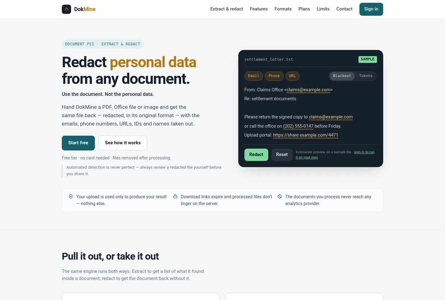 dokmine.com — a measured funnel