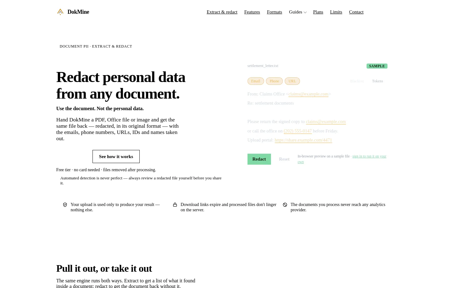 dokmine.com — a measured funnel
