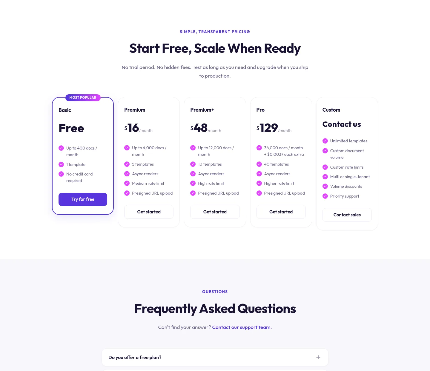 doppio.sh — a real Pricing section