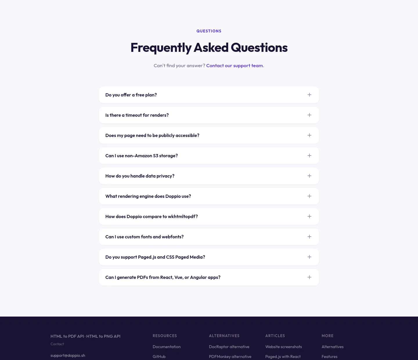 doppio.sh — a real FAQ section