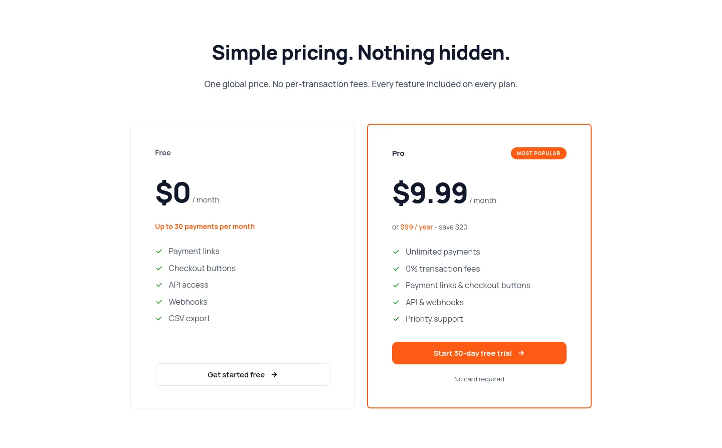 droppayxrp.com — a real Pricing section