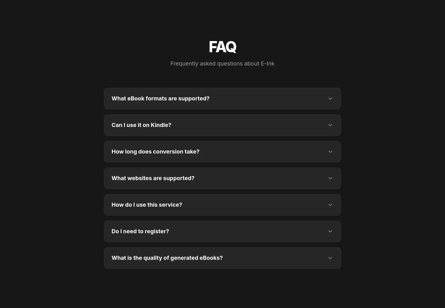 e-ink.me FAQ section
