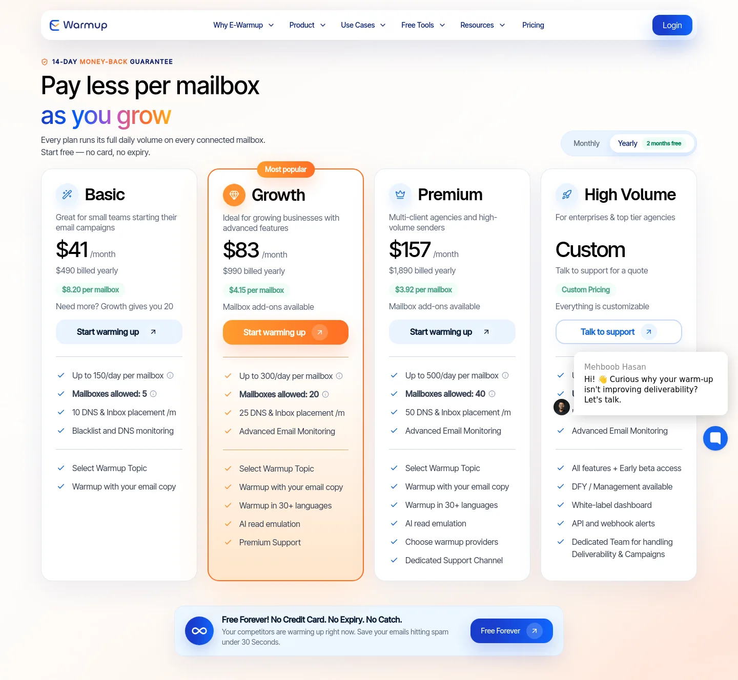e-warmup.com — a real Pricing section