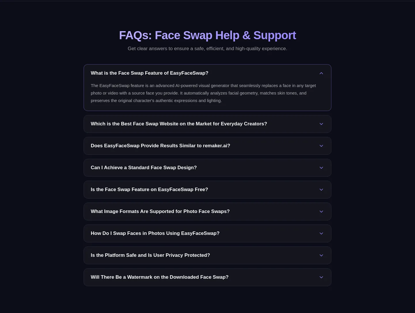 easyfaceswap.com — FAQ