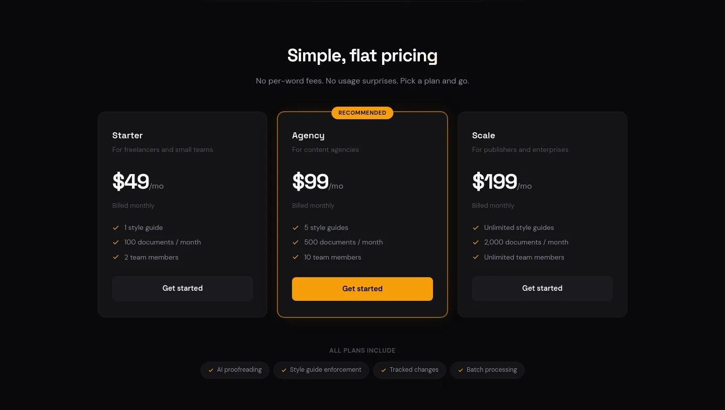 editforge.polsia.app — a real Pricing section