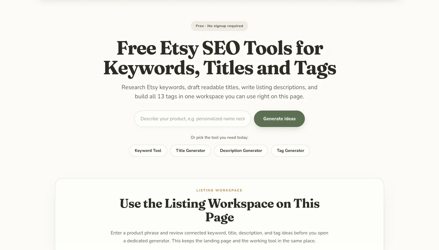 etsyseotools.com Hero section