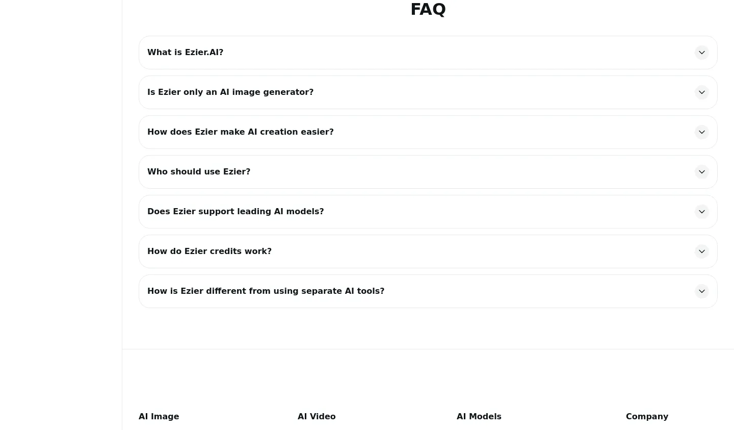 ezier.ai — a real FAQ section