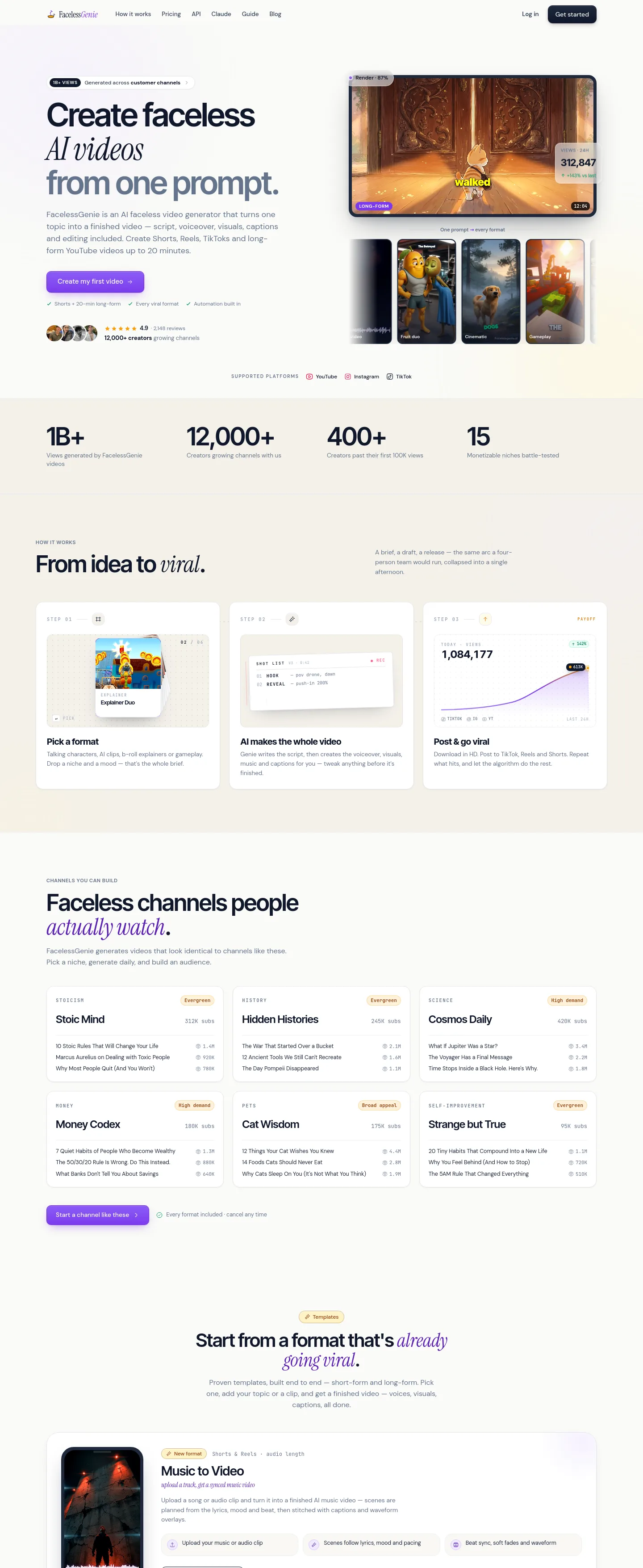 facelessgenie.ai — a measured funnel