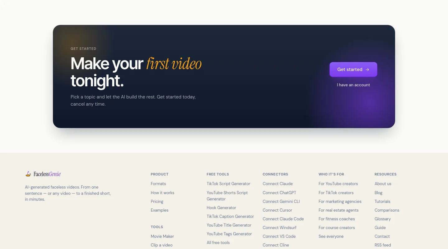 facelessgenie.ai — CTA