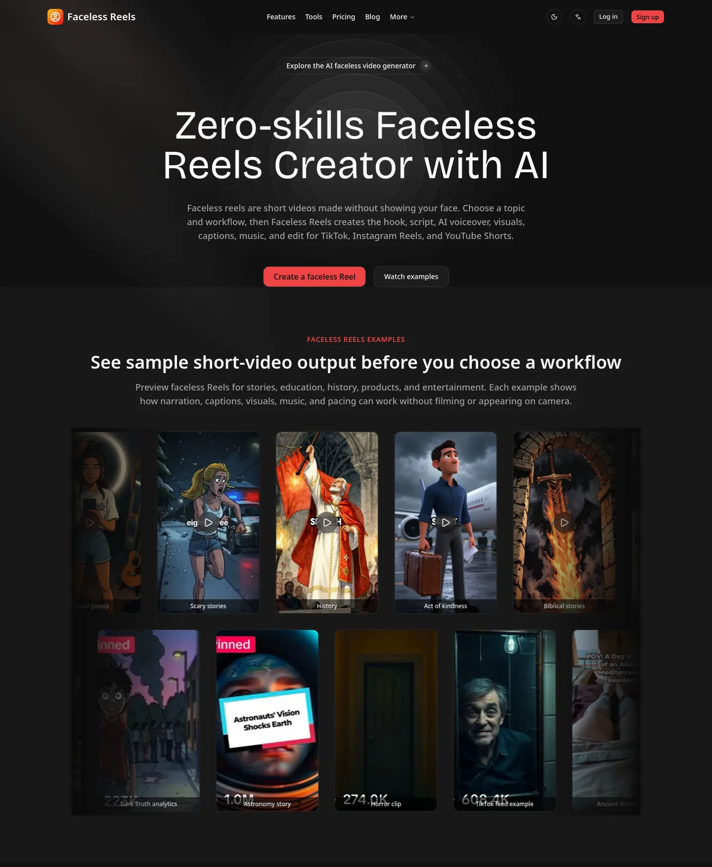 facelessreels.video — a measured funnel