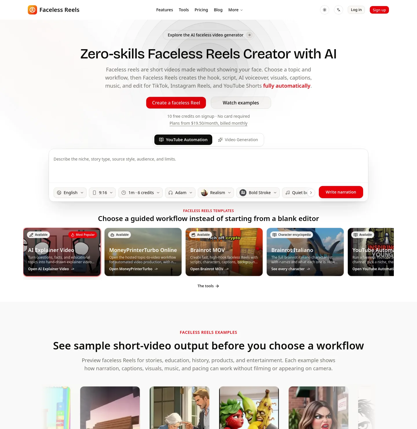 facelessreels.video — Hero + Logo Wall + Pricing + FAQ