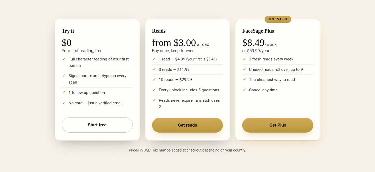 facesage.app — Pricing