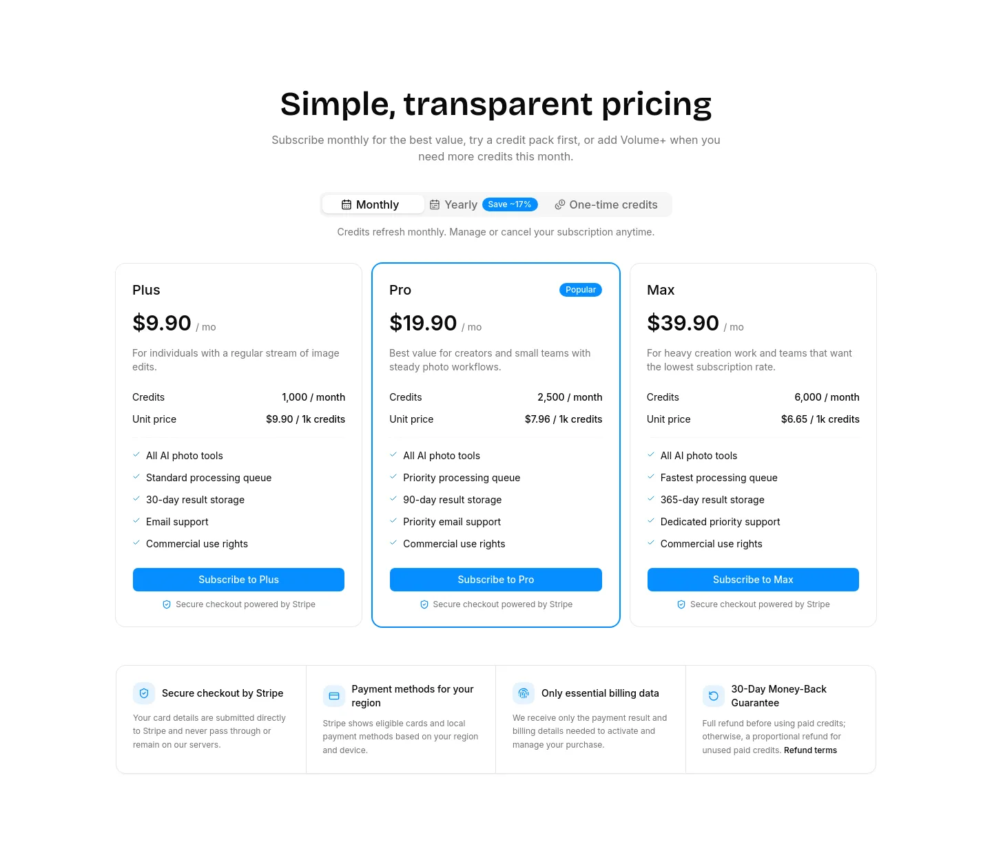 faceswaply.com Pricing section