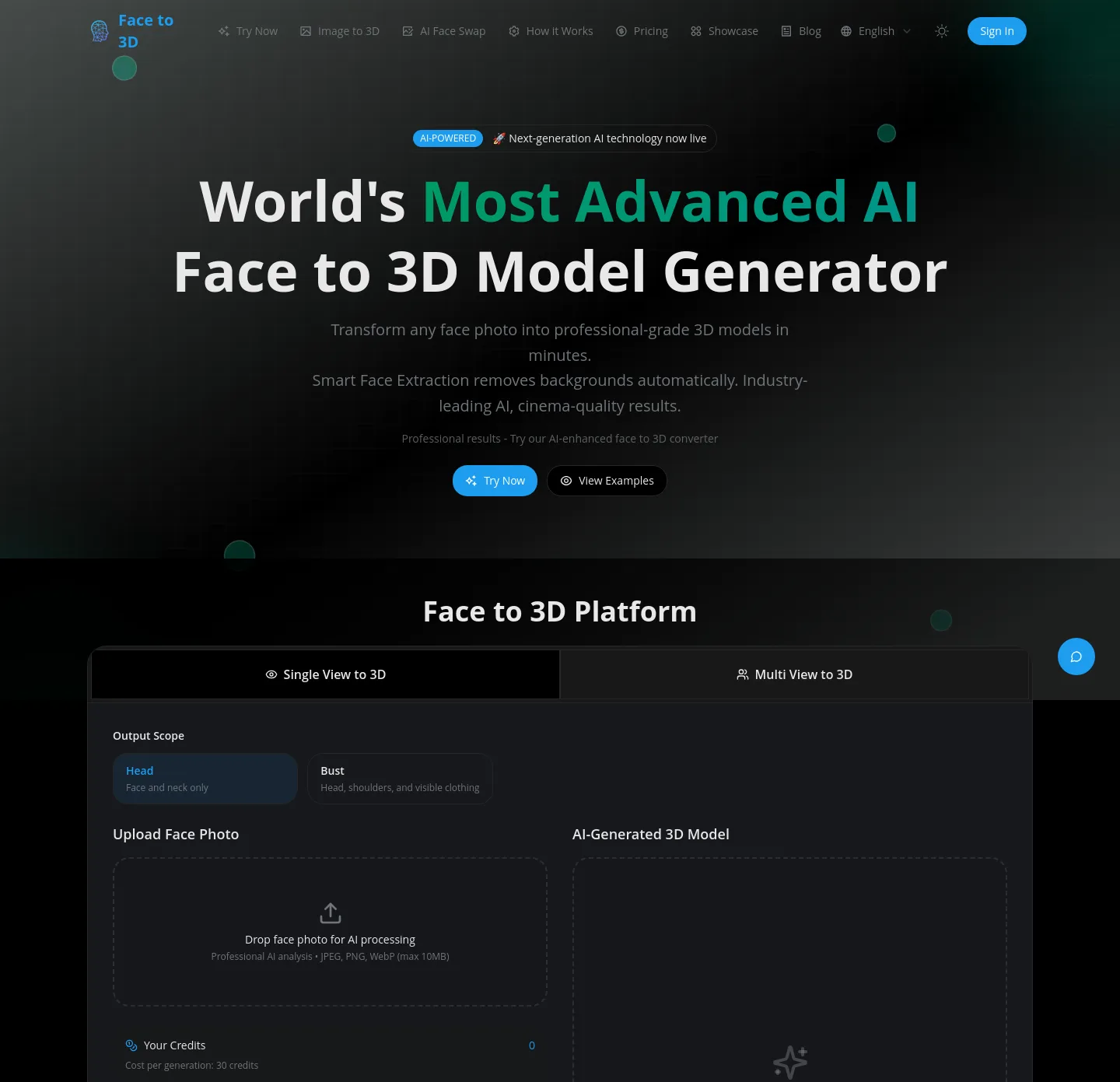faceto3d.com — a measured funnel