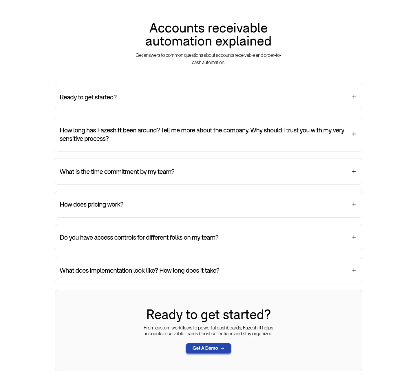 fazeshift.com — a real FAQ section