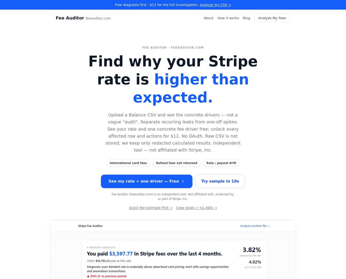 feeauditor.com — a measured funnel