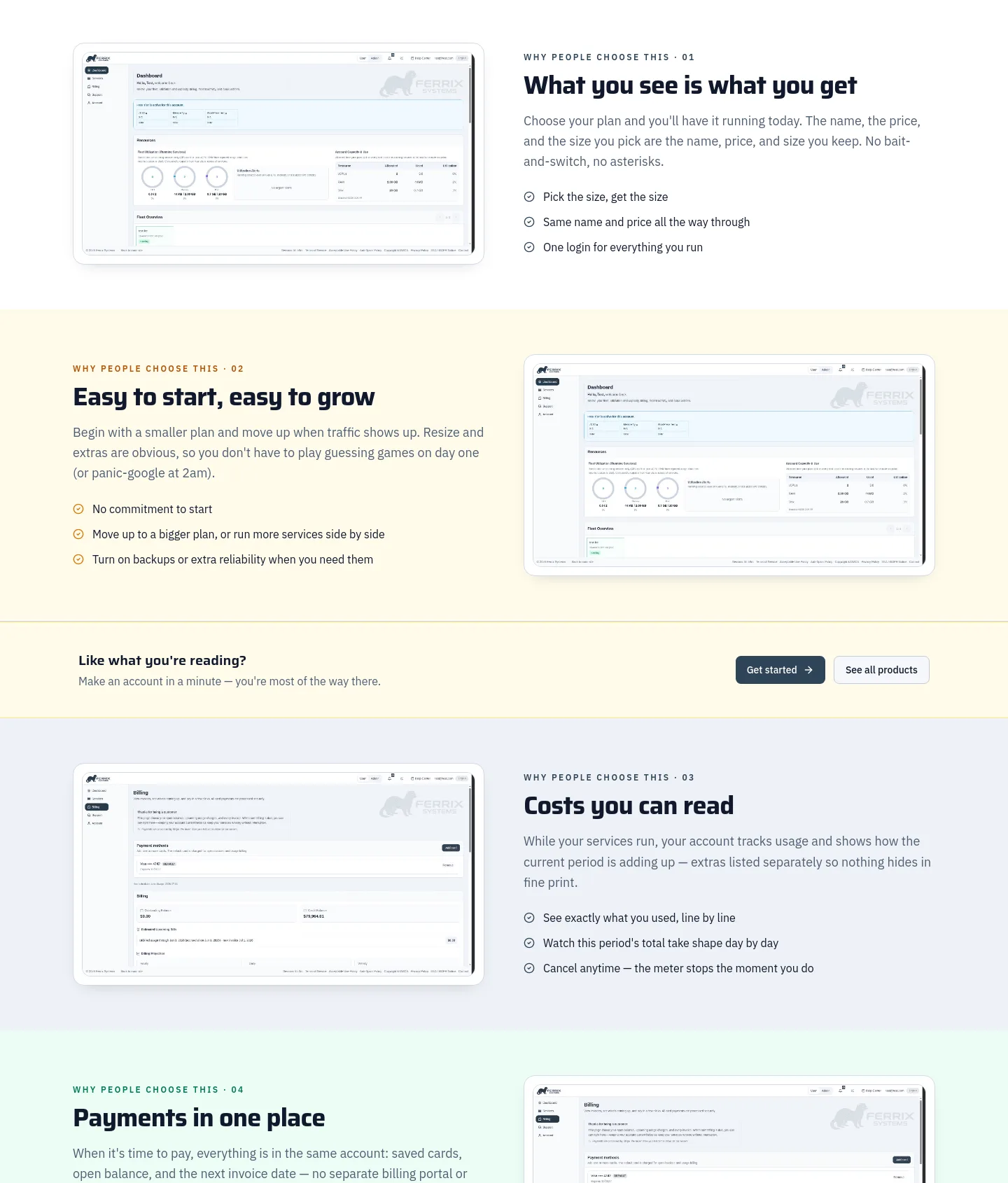 ferrix.systems — a real Features section