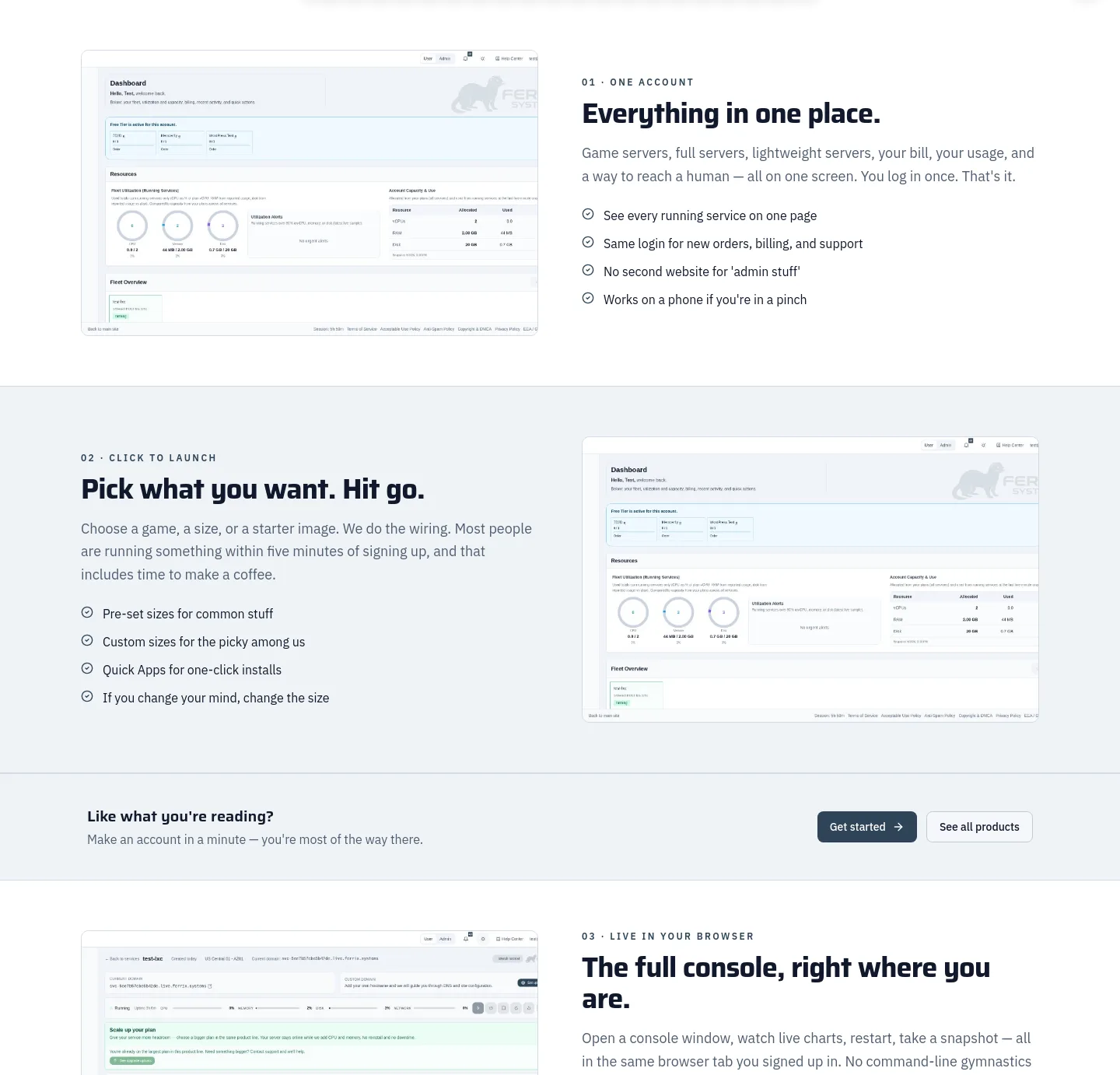 ferrix.systems — a real Features section