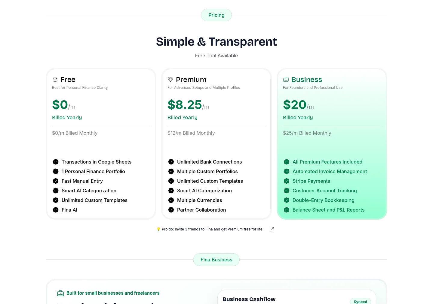 fina.money — Pricing