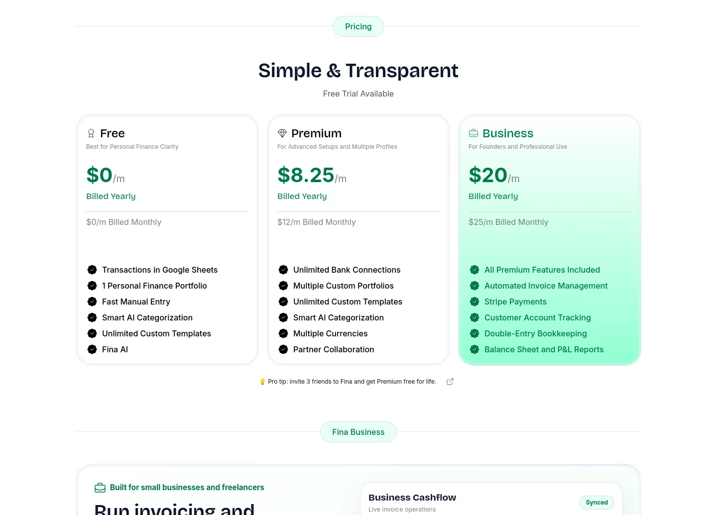 fina.money — Pricing