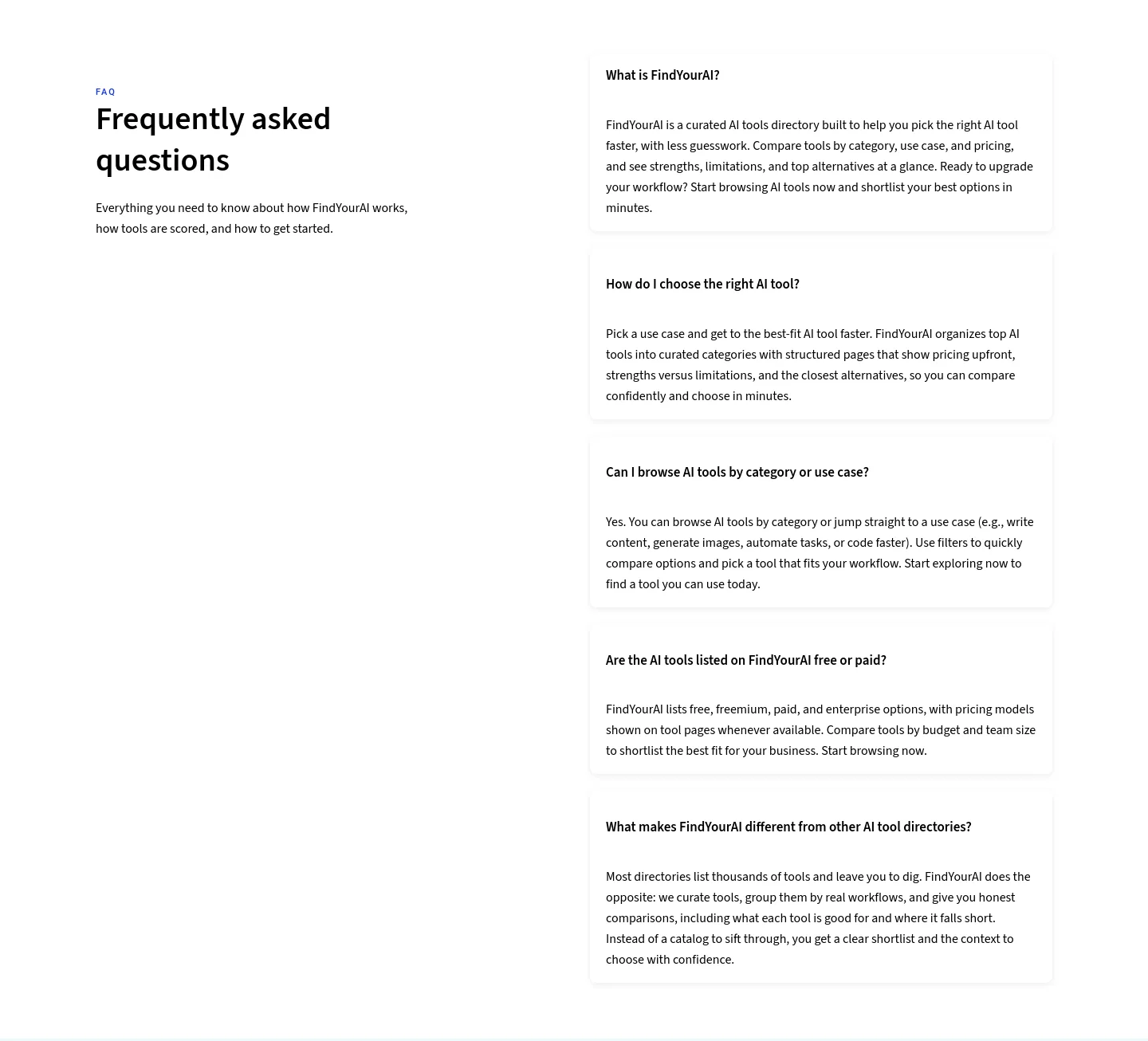 findyourai.com FAQ section