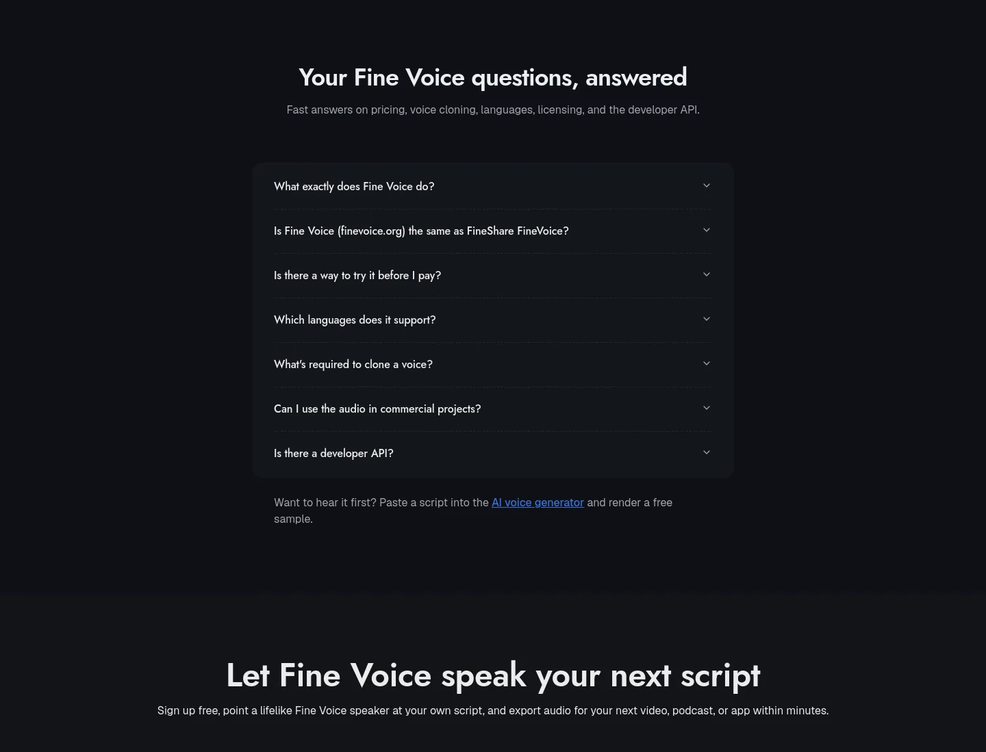 finevoice.org — FAQ