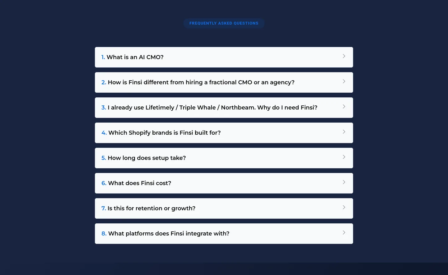 finsi.ai — a real FAQ section