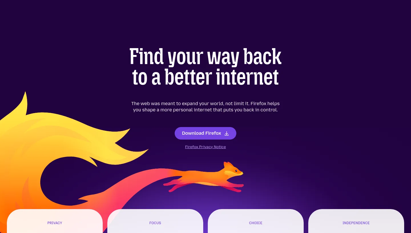 firefox.com Hero section