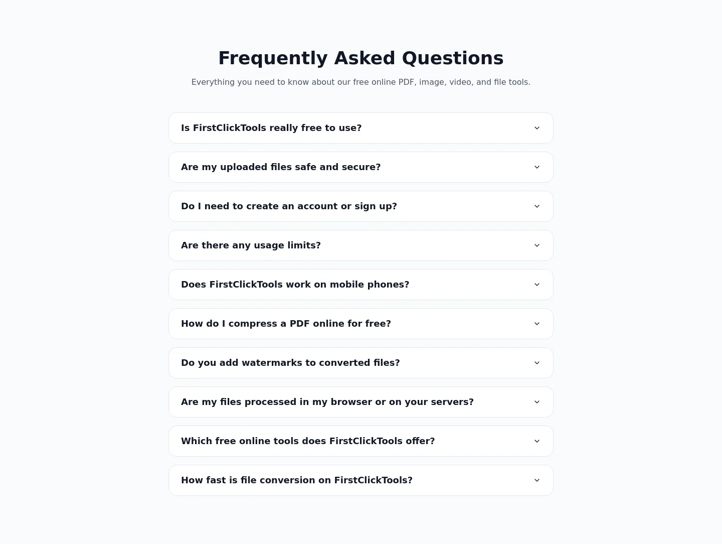 firstclicktools.com — a real FAQ section