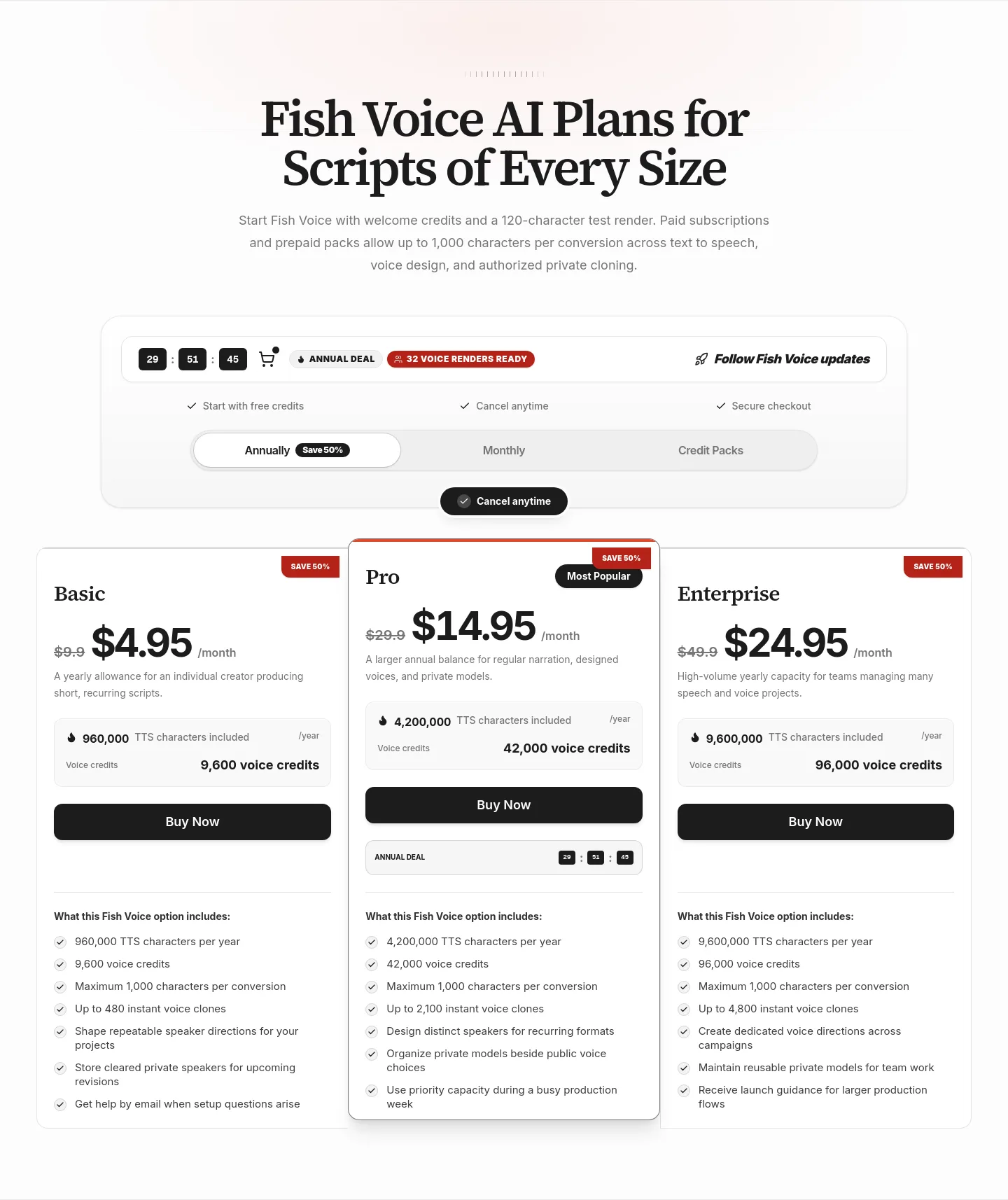 fishvoices.com — a real Pricing section