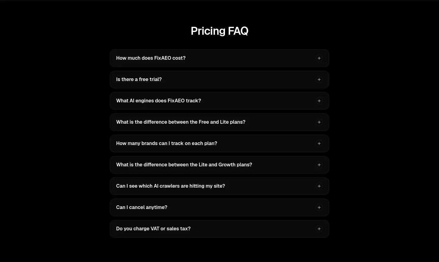 fixaeo.com — a real FAQ section