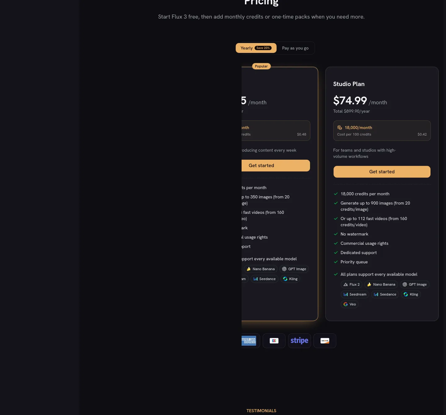 flux-3.co Pricing section