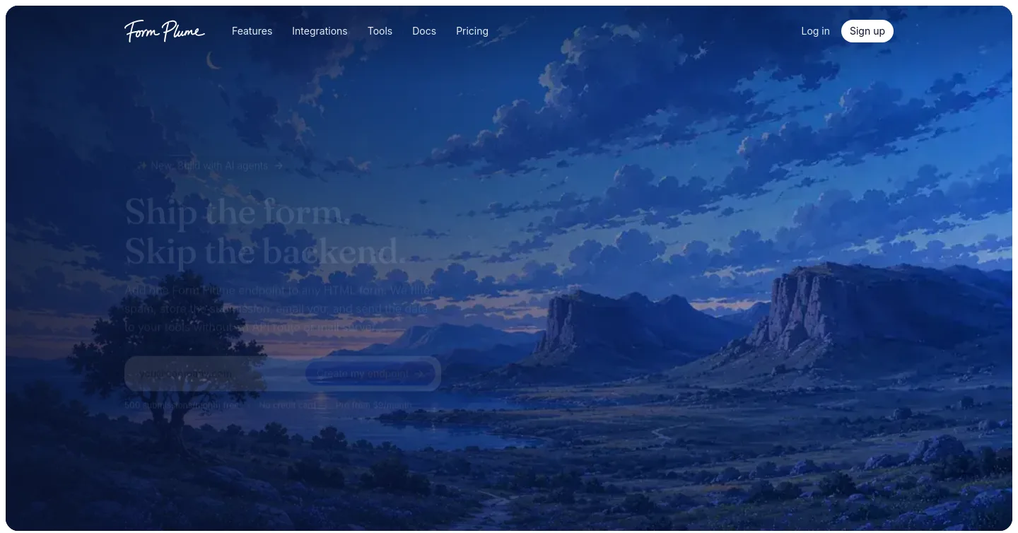 formplume.com Hero section