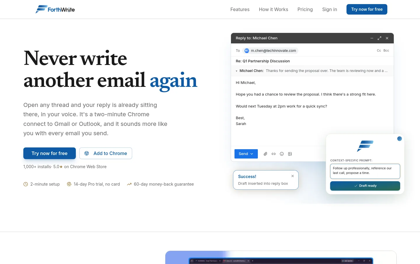 forthwrite.ai — a measured funnel