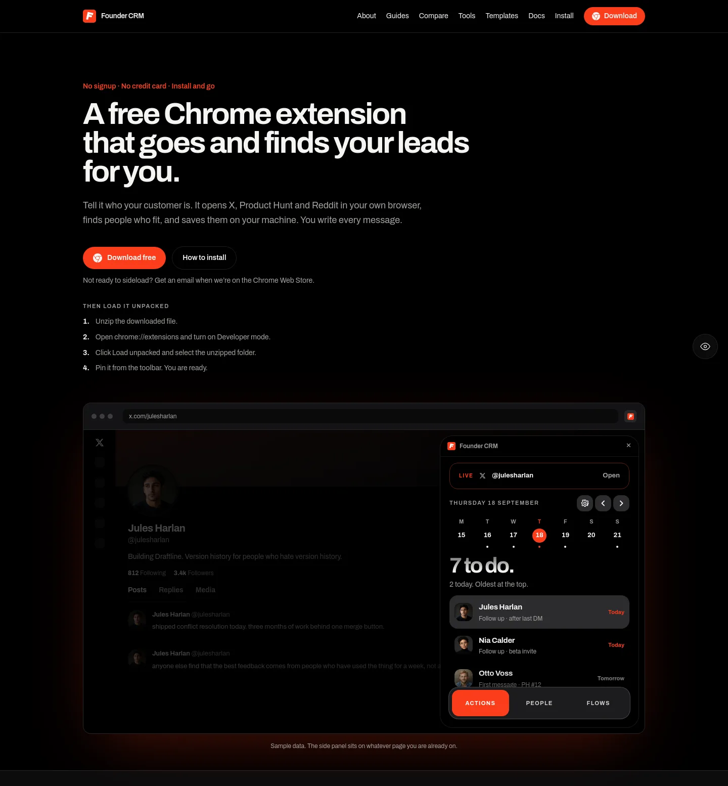 foundercrm.app — a measured funnel