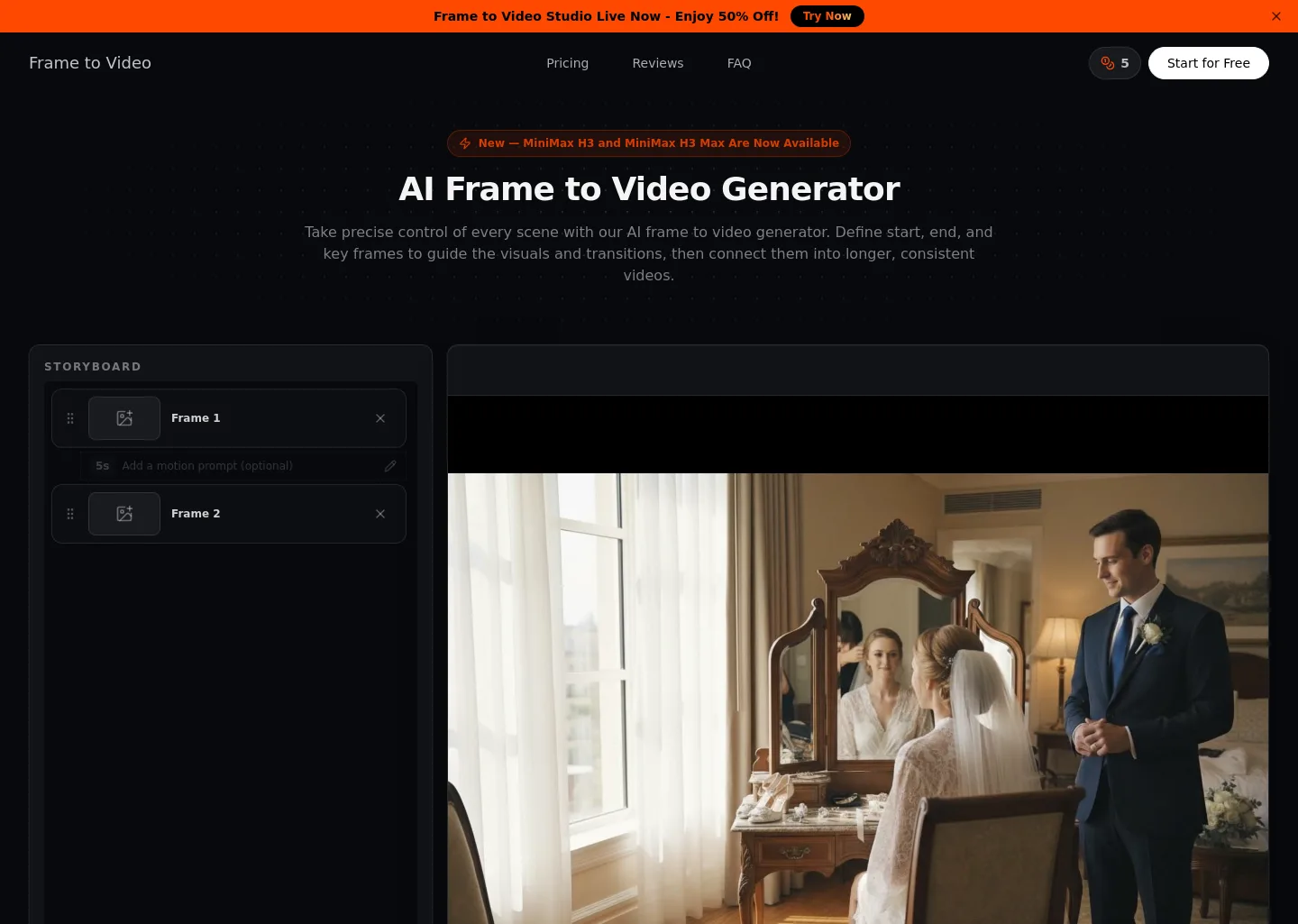 frametovideo.com — a measured funnel