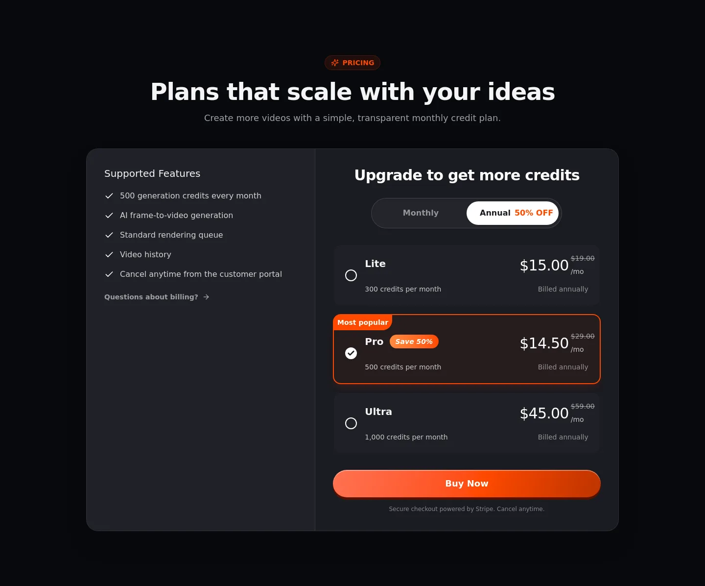 frametovideo.com — Pricing