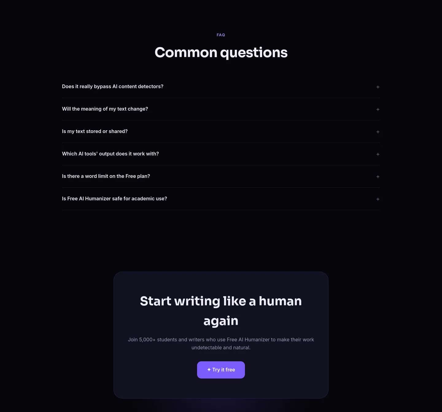 freeaihumanizer.online FAQ section