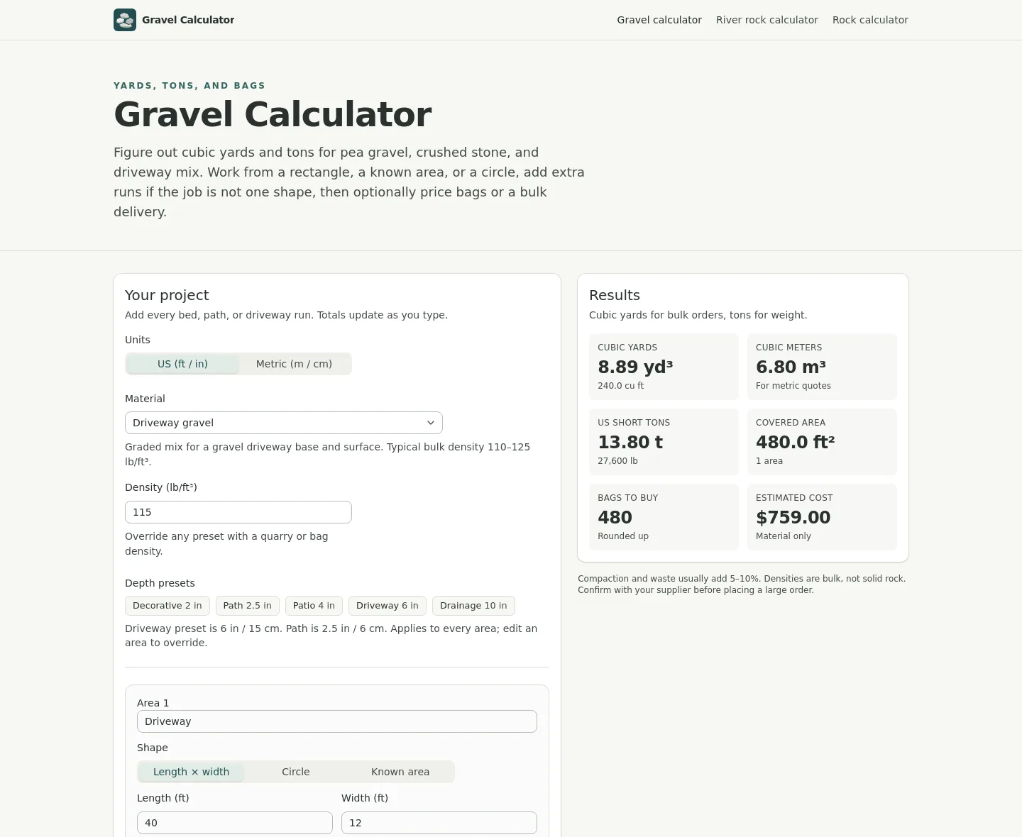 freegravelcalculator.com — a measured funnel