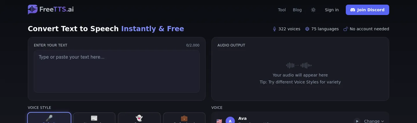 freetts.ai — a measured funnel