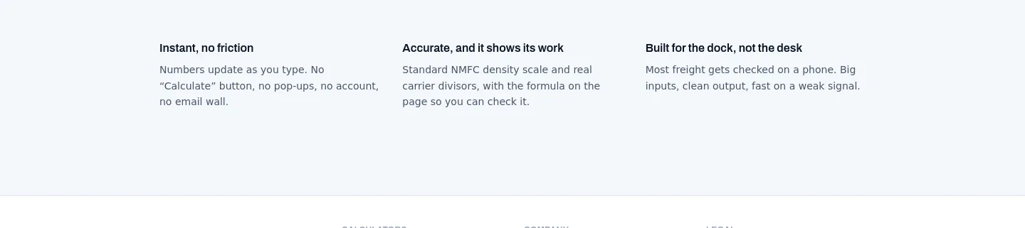 freightcalculatorhub.com — Features