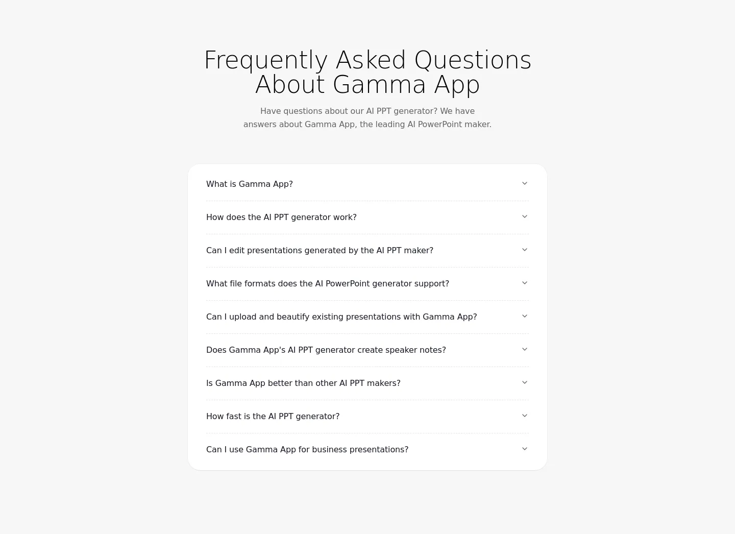 gammaapp.ai FAQ section