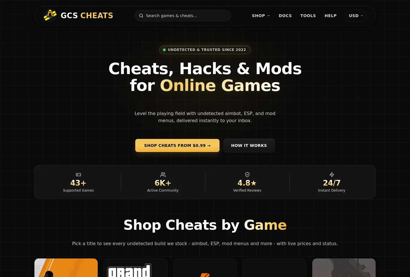 gcscheats.com — a real Hero section