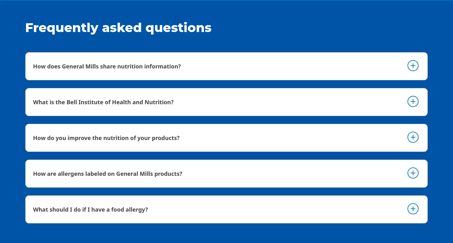 generalmills.com FAQ section