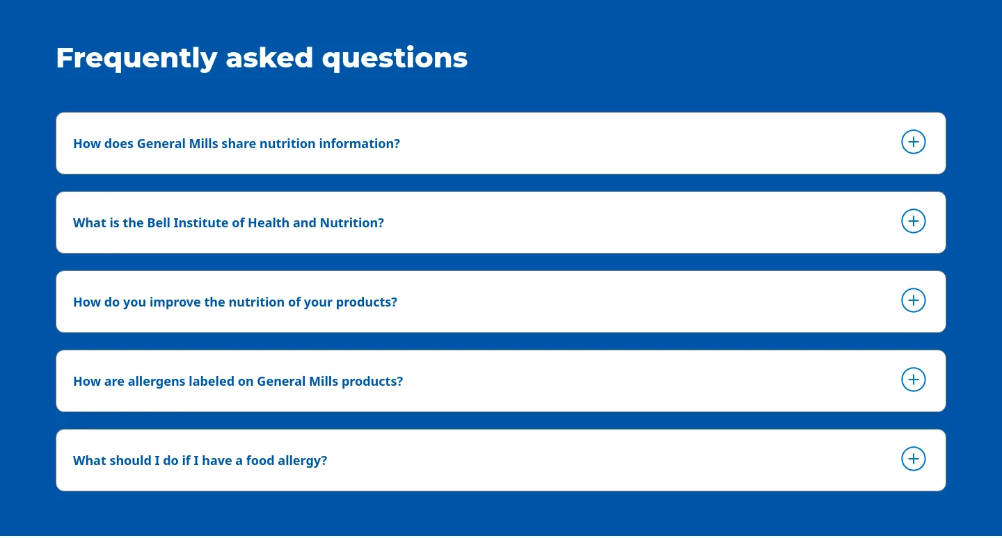generalmills.com FAQ section