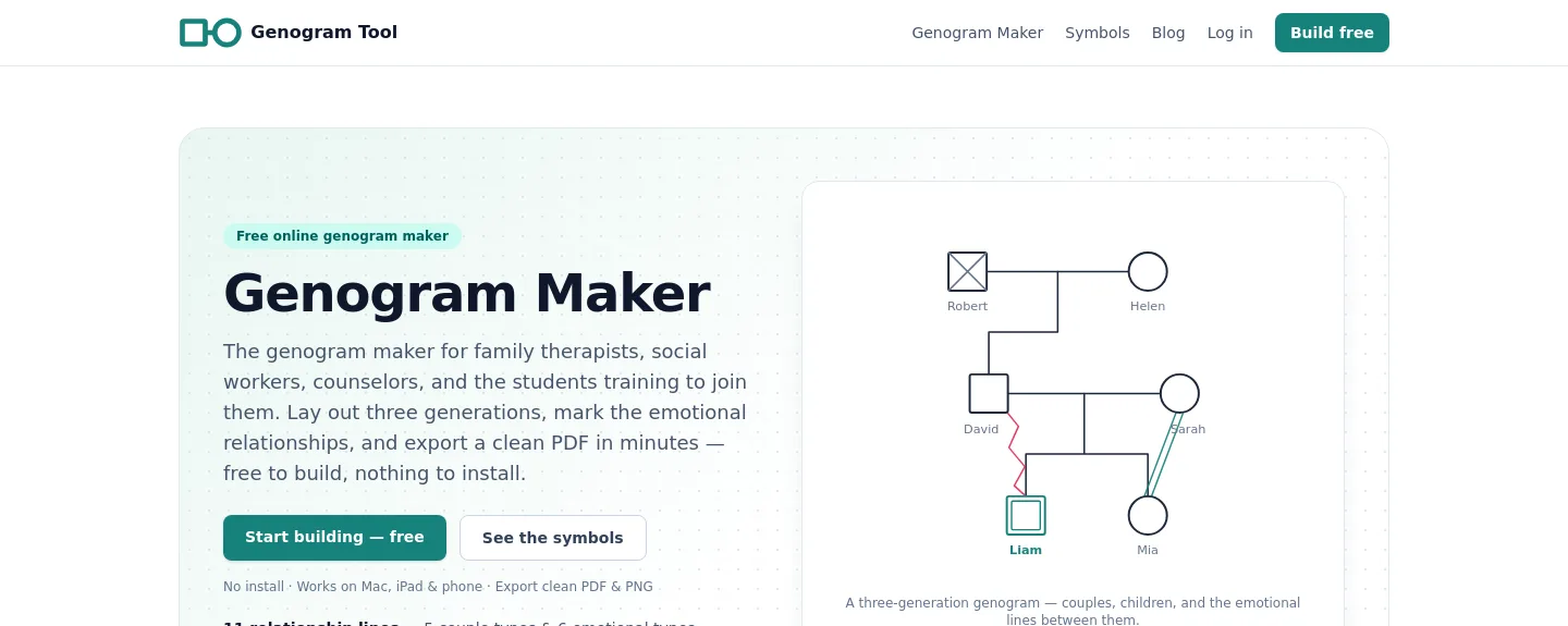 genogramtool.com — Hero + Features