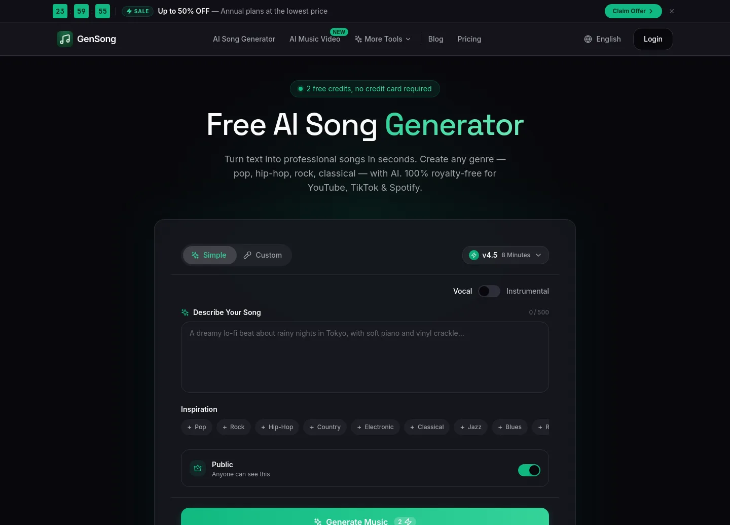 gensong.ai — a measured funnel