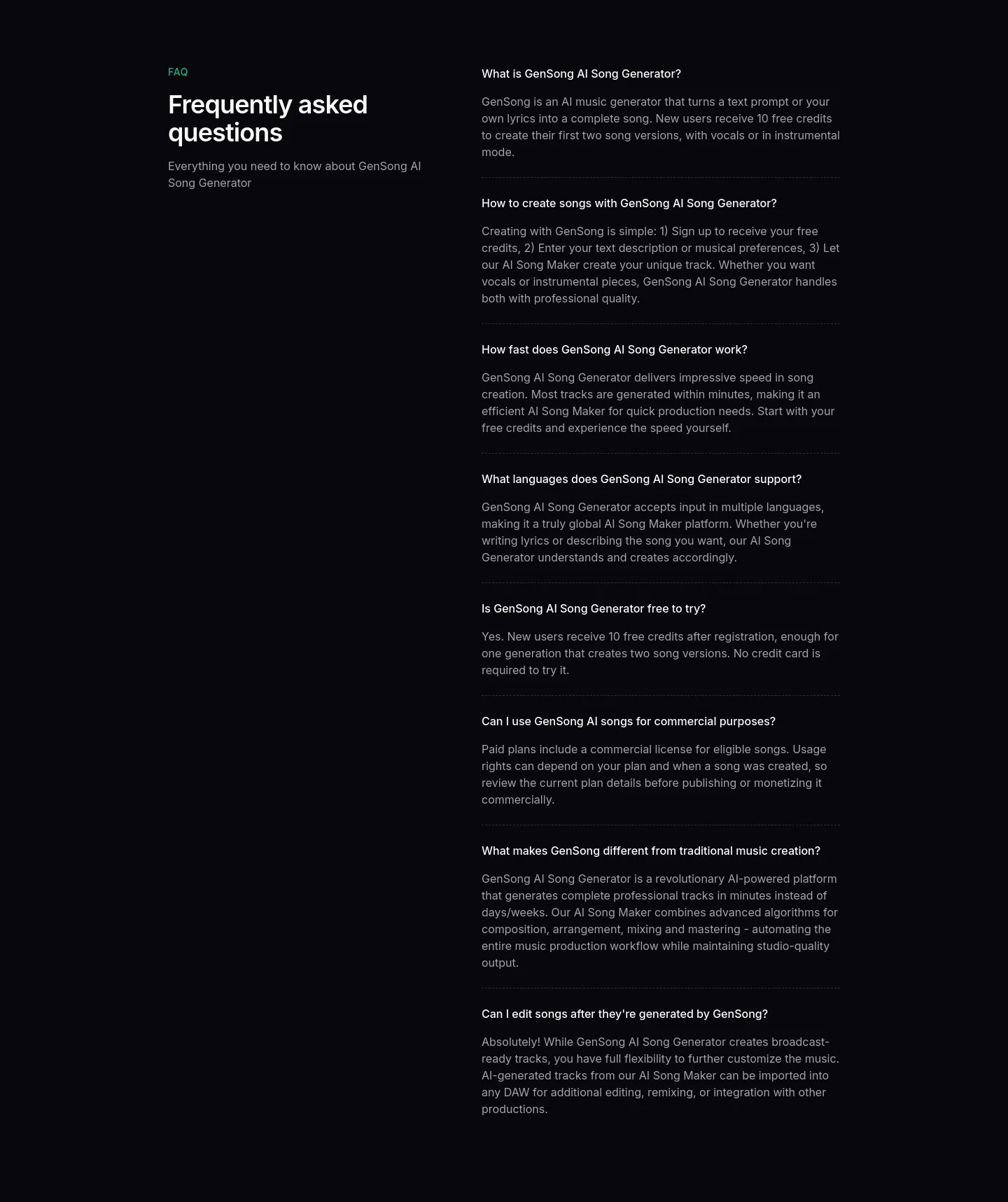gensong.ai — FAQ